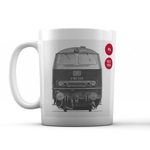 Railway mug, locomotive V 160, design in the style of the 1960s