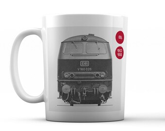 Railway mug, locomotive V 160, design in the style of the 1960s