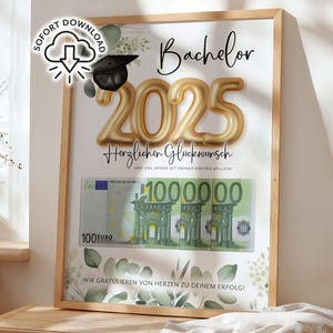 Bachelor 2025 Geldgeschenk | Digitales Poster zum Ausdrucken | PDF | Abschluss Geschenk Idee | erste Million | Prüfung bestanden Matura DIY