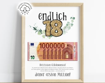 Cash gift for your 18th birthday | Birthday gift for coming of age | Your first million | Digital download | Last-minute gift