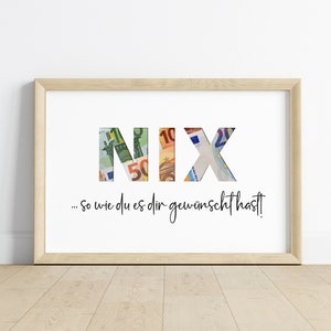Birthday cash gift | NOTHING as desired | Birthday present | Picture | Poster | Personal gift | Giving money | PDF