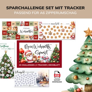 Savings Challenge Christmas Set incl. Tracker Savings game with dice Budgeting save PDF suitable for the A6 envelope method economy binder image 1