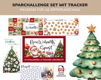 Sparchallenge Weihnachten Set inkl. Tracker | Sparspiel mit Würfel | Budgeting | sparen | PDF passend für die A6 Umschlagmethode Sparbinder