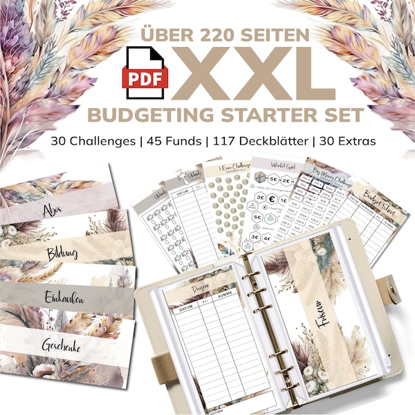 Budget Planer XXL Starter Set für die A6 Umschlagmethode | Deckblätter Tracker | sparen | PDF Finanzplaner Sparbinder | Cashstuffing Digital