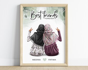 Gift for the best friend personalized | Poster girlfriends headscarf / hijab | Birthday gift | Christmas gift | Picture