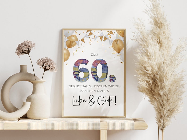 Money gift for 60th birthday last minute birthday present image Posters personal gift Digital Instant Download PDF image 6