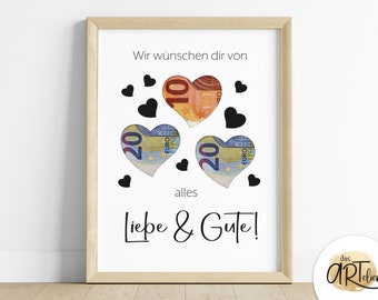 Geldgeschenk zum Geburtstag | von Herzen Geschenk | Geburtstagsgeschenk | Bild | Poster | persönliches Geschenk | Geld verschenken