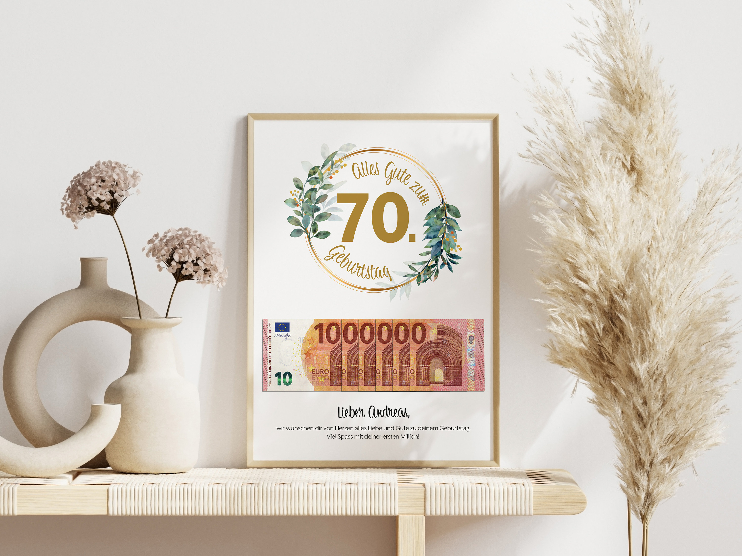 Personalisiertes Geldgeschenk zum 70. Geburtstag mit Namen Etsy.de