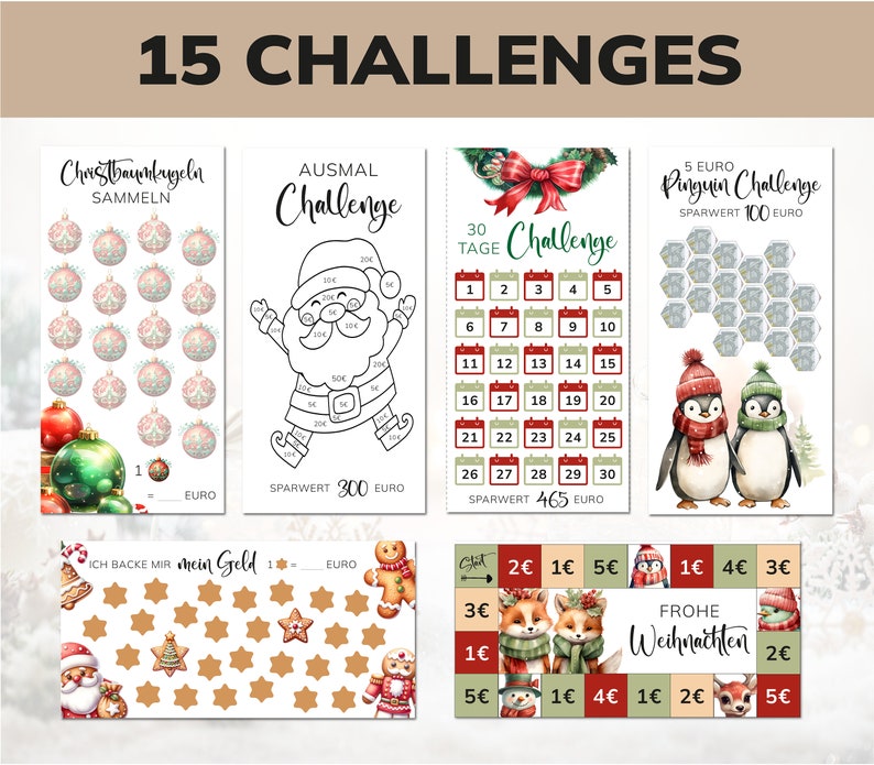 Savings Challenge Christmas Set incl. Tracker Savings game with dice Budgeting save PDF suitable for the A6 envelope method economy binder image 4