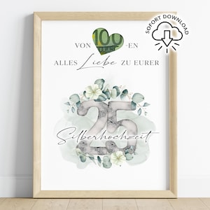 Geldgeschenk Silberhochzeit | Geschenk silberne Hochzeit | 25 Jahre Ehe | kreative Geschenkidee Jubiläum Geld | Last Minute Download DIY
