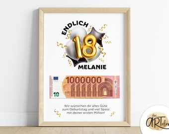 Cash gift 18th birthday your first million | Gift idea 18th birthday | Birthday gift daughter son | digital download PDF