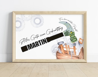 Money gift for a man's birthday | craftsmen, hobbyists | Birthday gift | Image | Posters | personal gift | give away money