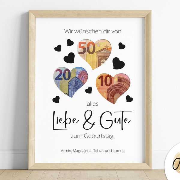 Geldgeschenk zum Geburtstag | von Herzen Geschenk | Geburtstagsgeschenk | Bild | Poster | persönliches Geschenk | Geld verschenken