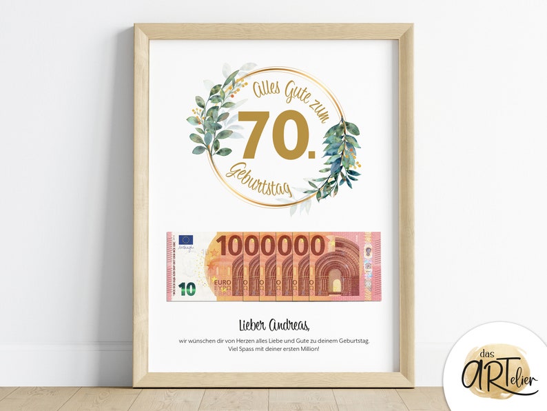 Personalisiertes Geldgeschenk zum 70. Geburtstag mit Namen Etsy.de
