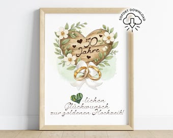 goldene Hochzeit Geldgeschenk | Geschenk Goldhochzeit | 50 Jahre Ehe | kreative Geschenkidee Jubiläum Geld | Last Minute Download DIY Karte