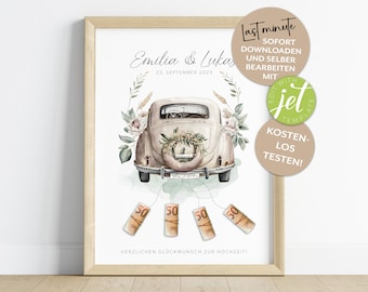 Hochzeitsgeschenk | Geldgeschenk | Geschenk zur Hochzeit für das Brautpaar | digitaler Download | PDF | Bild Geld verschenken | last minute