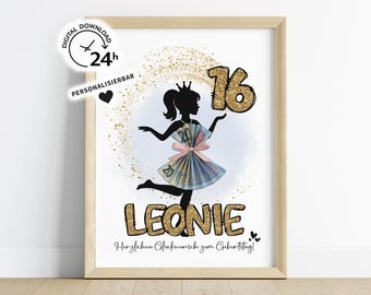 Cadeau d&#39;anniversaire personnalisé en espèces | pour maman, fille, petite amie, épouse | Idée cadeau créative de dernière minute (PDF)