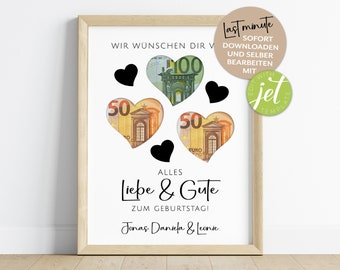 Last minute gift for a birthday, wedding,... | Money gift | Birthday gift from the heart | digital download | give away money