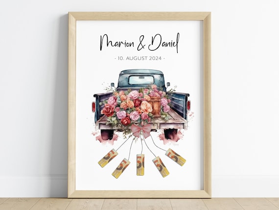 Hochzeitsgeschenk Geld personalisiert | Geldgeschenk Auto zur Hochzeit | Digitaler PDF Download Last Minute | Geschenk für das Brautpaar