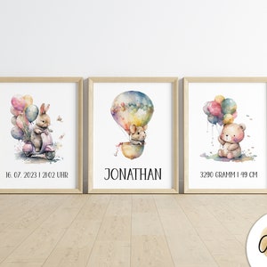 personalized poster for children's room | Baby room | Set of 3 | Picture gift for a birth | boy | Girl | Rainbow forest animals | PDF