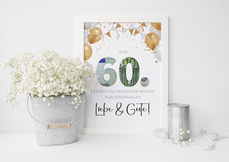 Money gift for 60th birthday last minute birthday present image Posters personal gift Digital Instant Download PDF image 8