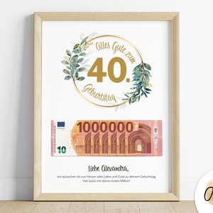 Personalized cash gift for a 40th birthday | Personalized with name | Birthday gift | Digital download | Birthday gift