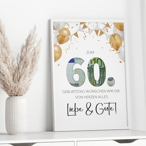 Money gift for 60th birthday last minute birthday present image Posters personal gift Digital Instant Download PDF image 4