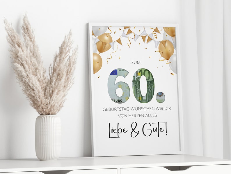 Money gift for 60th birthday last minute birthday present image Posters personal gift Digital Instant Download PDF image 4