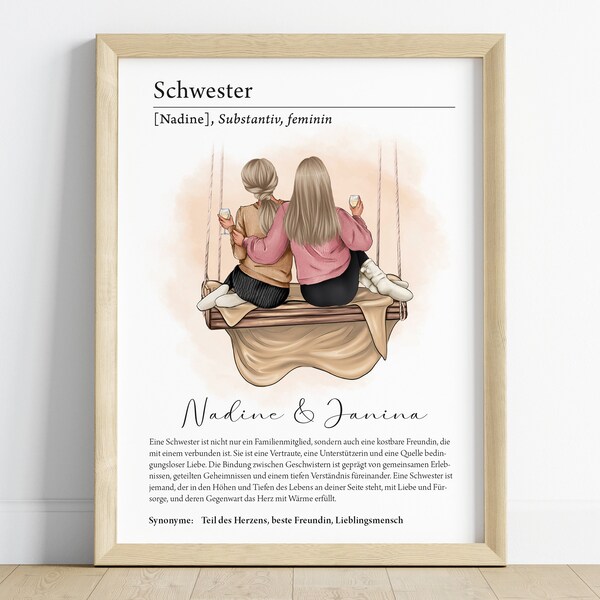 Gift sister personalized | Poster definition sister | Siblings picture | Birthday gift | Christmas present | Image PDF