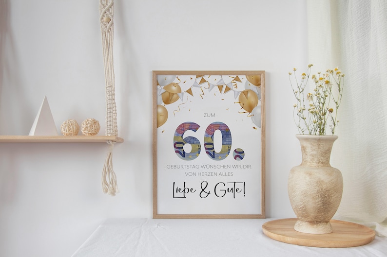 Money gift for 60th birthday last minute birthday present image Posters personal gift Digital Instant Download PDF image 9