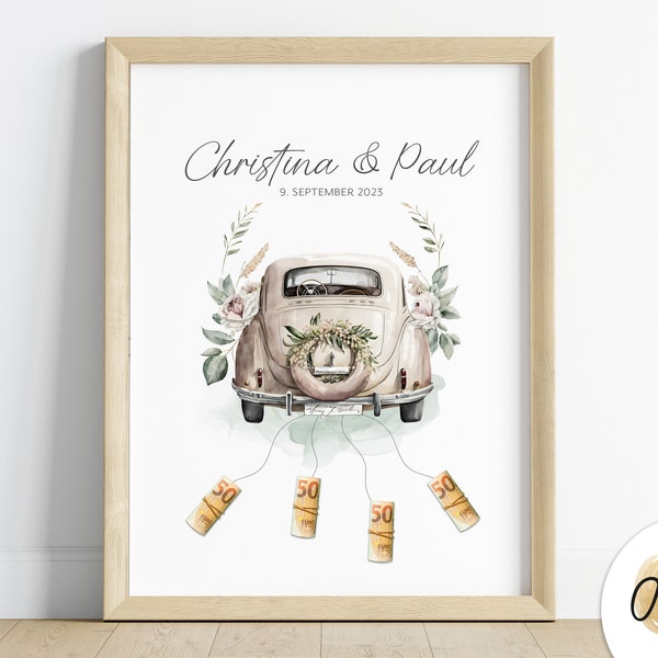 Money gift with a car for the wedding | Bride and groom gift | Wedding car gift | digital | PDF | personalized gift | Money gift