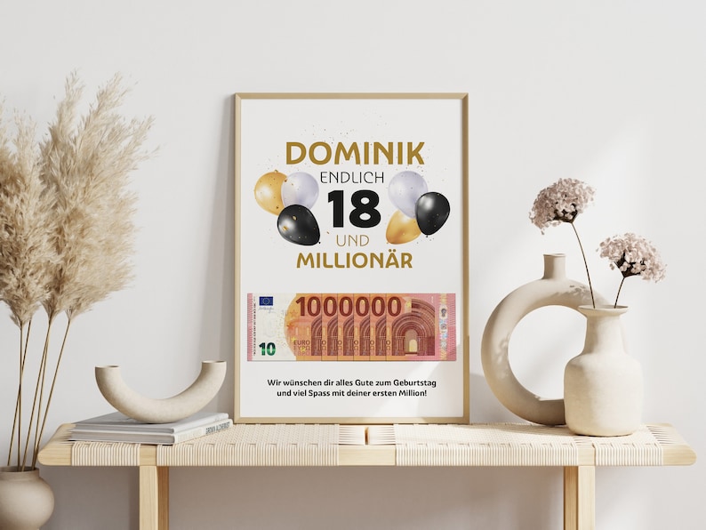 Geldgeschenk 18. Geburtstag deine erste Million Geschenk zum 18 Geburtstag Geburtstagsgeschenk Tochter Sohn digitaler Download PDF Bild 4