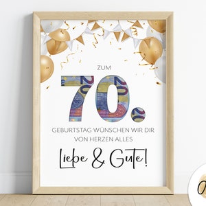 Geldgeschenk voor 70e verjaardag | last minute verjaardagscadeau | Afbeelding | Affiches | persoonlijk cadeau | digitale directe download PDF