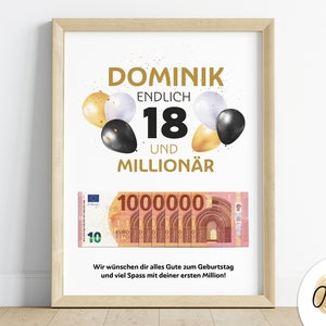 Geldgeschenk 18. Geburtstag deine erste Million Geschenk zum 18 Geburtstag Geburtstagsgeschenk Tochter Sohn digitaler Download PDF Bild 1