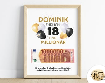 Regalo en efectivo por tu cumpleaños número 18: tu primer millón | regalo de cumpleaños número 18 | Regalo de cumpleaños hija hijo | descarga digital | PDF