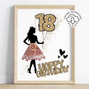 Geld cadeau voor 18e verjaardag | Cadeau voor volwassen vrouw | Vriendin | Dochter | Last-minute cadeau DIY sjabloon | Cadeaubon