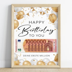 Money gift birthday money First million creative birthday gift DIY digital download PDF Balloons 10 euro note image 1