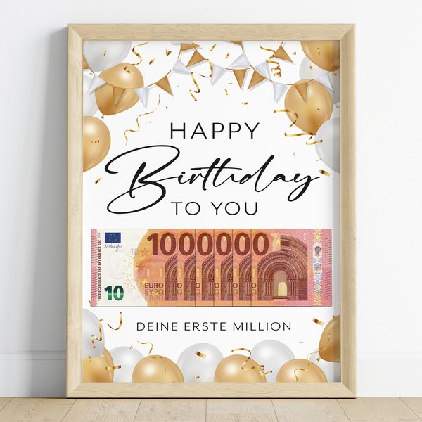 Geldgeschenk Geburtstag | Geld | Erste Million | kreatives Geburtstagsgeschenk DIY | digitaler Download | PDF | Ballons | 10 Euro Schein