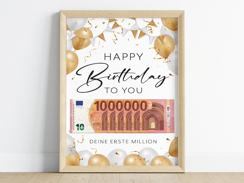 Money gift birthday money First million creative birthday gift DIY digital download PDF Balloons 10 euro note image 1