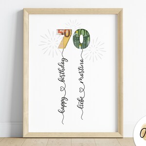 Regalo en efectivo personalizado para cumpleaños número 70 | personalizado con nombre | regalo de cumpleaños Imagen | Carteles | regalo personal