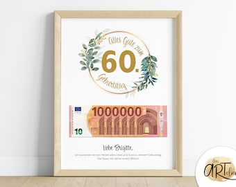 personalized money gift for 60th birthday | personalized with name | birthday gift | digital download | gift birthday