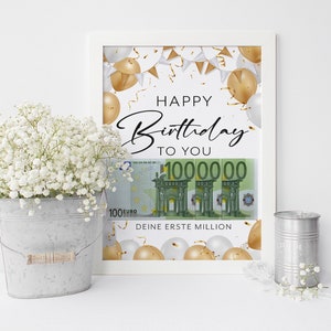 Money gift birthday money First million creative birthday gift DIY digital download PDF Balloons 10 euro note image 8