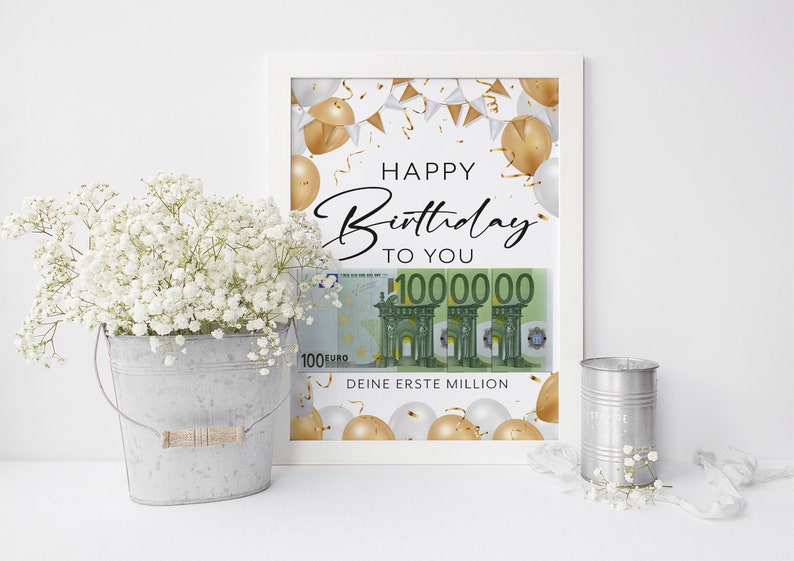 Money gift birthday money First million creative birthday gift DIY digital download PDF Balloons 10 euro note image 8