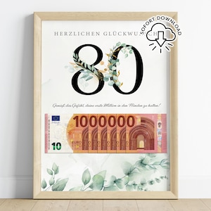 Cadeau en espèces pour un 80e anniversaire | Premier cadeau d'anniversaire d'un million de dollars | Téléchargement numérique | Cadeau d'anniversaire marquant | PDF de dernière minute