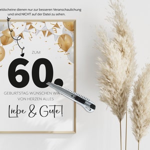 Money gift for 60th birthday last minute birthday present image Posters personal gift Digital Instant Download PDF image 2