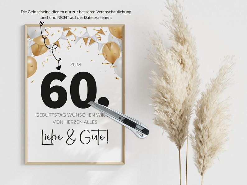 Money gift for 60th birthday last minute birthday present image Posters personal gift Digital Instant Download PDF image 2