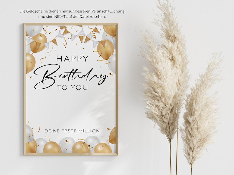 Money gift birthday money First million creative birthday gift DIY digital download PDF Balloons 10 euro note image 2