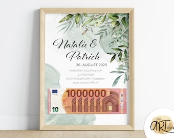 personalisiertes Geldgeschenk zur Hochzeit erste Million | Brautpaar Geschenk | Hochzeitsgeschenk | digitaler download | Geschenk Hochzeit