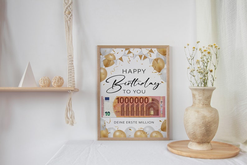 Money gift birthday money First million creative birthday gift DIY digital download PDF Balloons 10 euro note image 9