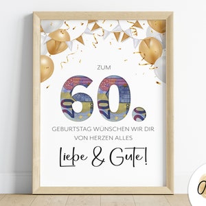 Geldgeschenk zum 60. Geburtstag | last minute Geburtstagsgeschenk | Bild | Poster | persönliches Geschenk | digitaler Sofort Download PDF